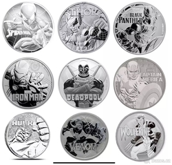 Sada stříbrných minci MARVEL 9x 1oz v etui