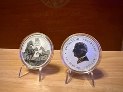 Sada sedmi stříbrných mincí 1oz Perth Mint Lunarní kalendář Série III v etui s kartou mincí 