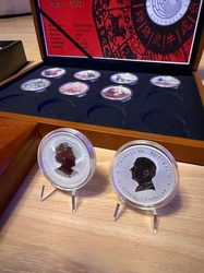Sada sedmi stříbrných mincí 1oz Perth Mint Lunarní kalendář Série III v etui s kartou mincí 