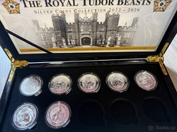 Série The Tudor Beasts od Royal Mint 2023 - prvních sedm stříbrných 2oz mincí v luxusní etui s kartou