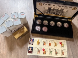 Série The Tudor Beasts od Royal Mint 2023 - prvních sedm stříbrných 2oz mincí v luxusní etui s kartou