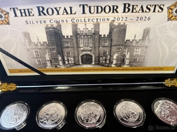 Série The Tudor Beasts od Royal Mint 2023 - prvních sedm stříbrných 2oz mincí v luxusní etui s kartou