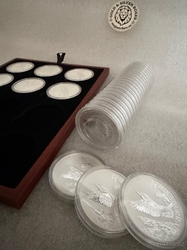 7x 1oz investiční stříbrná mince Kookaburra 2020 - 2026 v etui pro 36 mincí