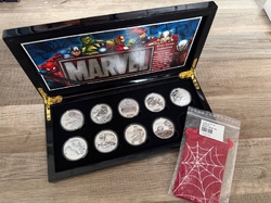 Sada stříbrných minci MARVEL 9x 1oz v etui