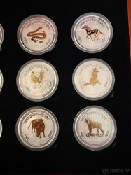 Kompletní sada  pozlacených GILDED stříbrných mincí 1oz Perth Mint Lunarní kalendář Série I v etui s kartou mincí