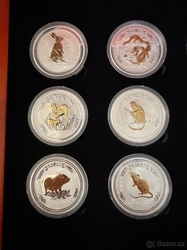 Kompletní sada  pozlacených GILDED stříbrných mincí 1oz Perth Mint Lunarní kalendář Série I v etui s kartou mincí
