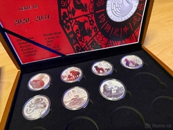 Sada sedmi stříbrných mincí 1oz Perth Mint Lunarní kalendář Série III v etui s kartou mincí 