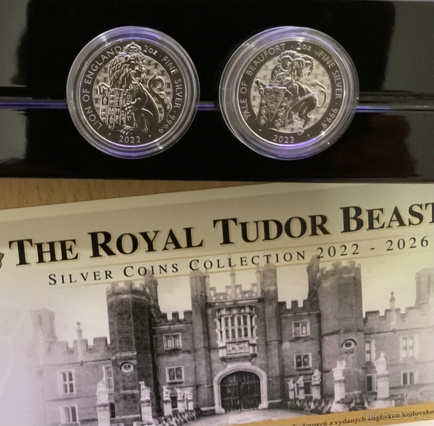 Série The Tudor Beasts od Royal Mint 2023 - první dvě stříbrné 2oz mince v luxusní etui s kartou