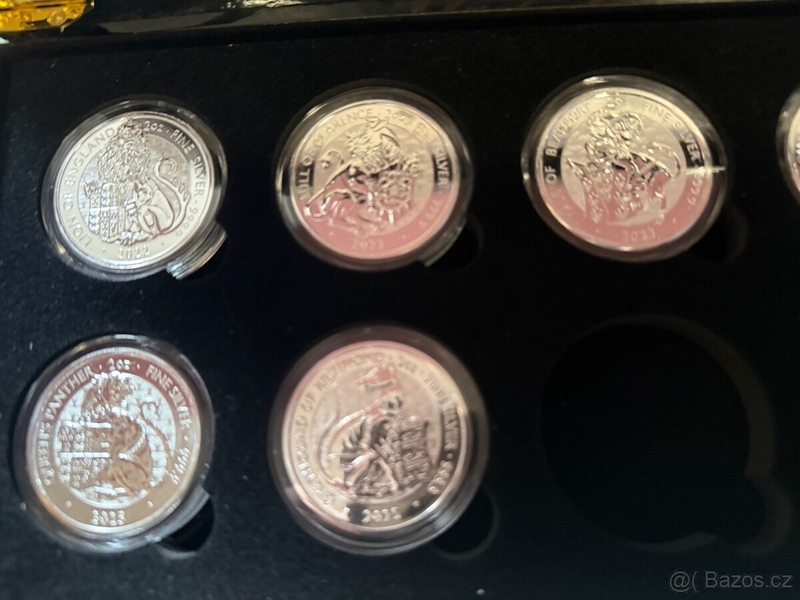 Série The Tudor Beasts od Royal Mint 2023 - prvních sedm stříbrných 2oz mincí v luxusní etui s kartou