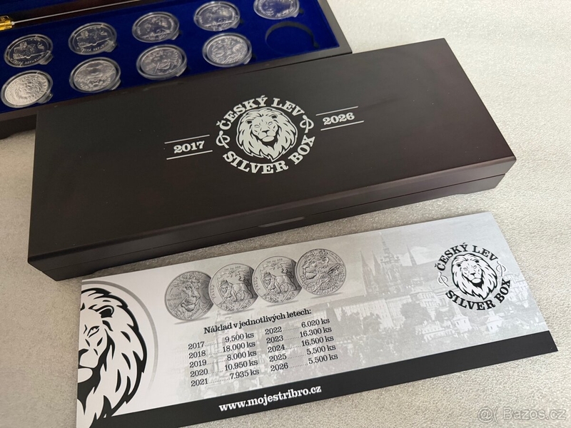 Krabička Etue Český lev 2017 - 2026 pro stříbrné mince  1oz 