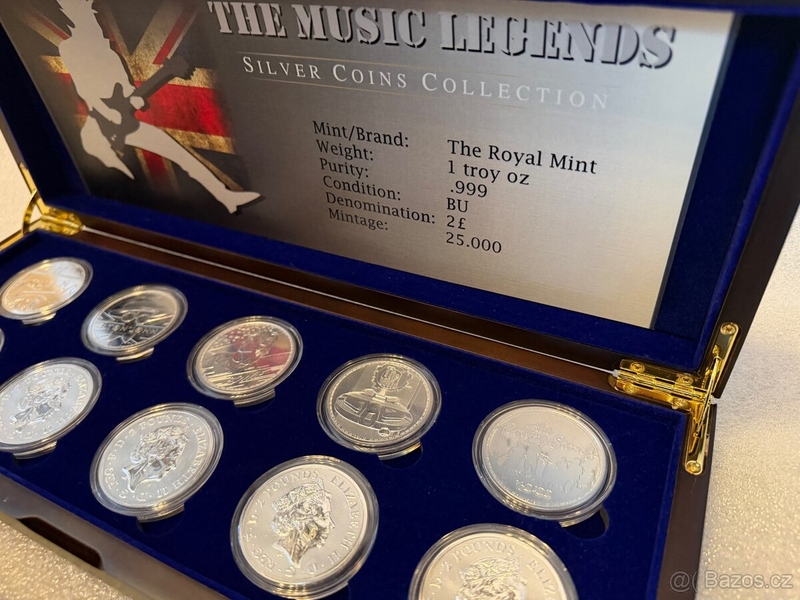 Sada stříbrných minci Hudební legendy od Royal Mint - Music Legends 1oz v etui