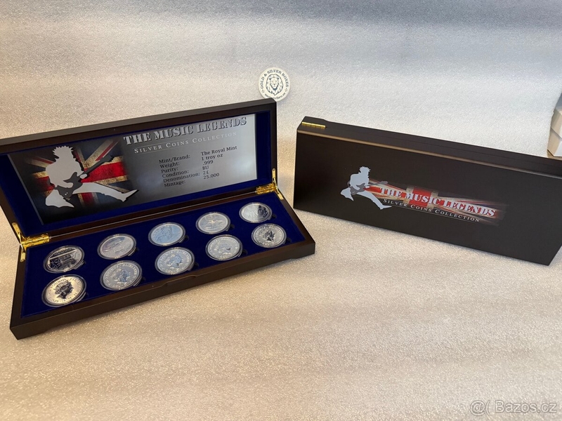 Sada stříbrných minci Hudební legendy od Royal Mint - Music Legends 1oz v etui