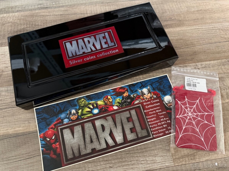 Sada stříbrných minci MARVEL 9x 1oz v etui