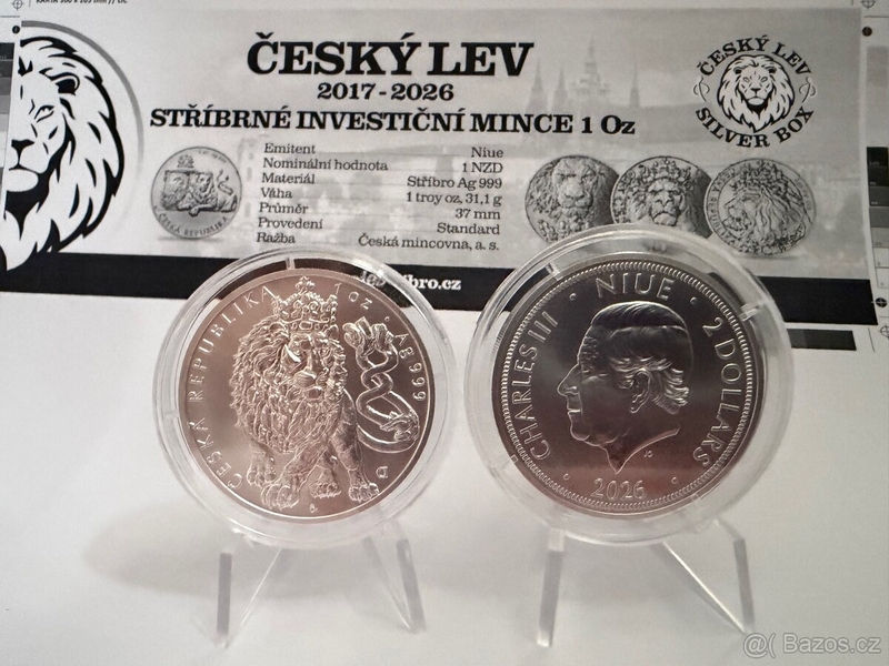 Investiční stříbrná mince 1oz Český lev 2026 standart